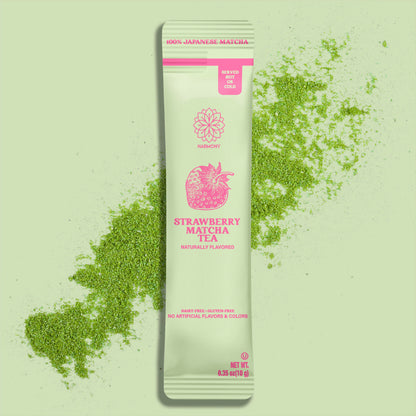 Harmony Matcha Strawberry, Premium Shade-Grown Japanese Matcha, Sweetened with Organic Sugar, 10 Count Per Carton