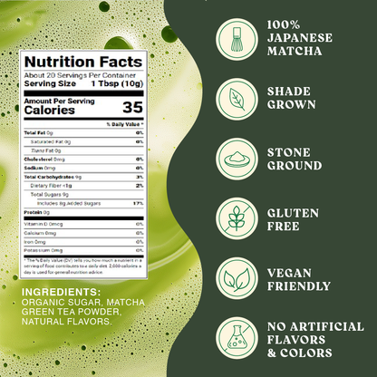 Harmony Matcha Vanilla, Premium Shade-Grown Japanese Matcha, Sweetened with Organic Sugar, 20 Servings