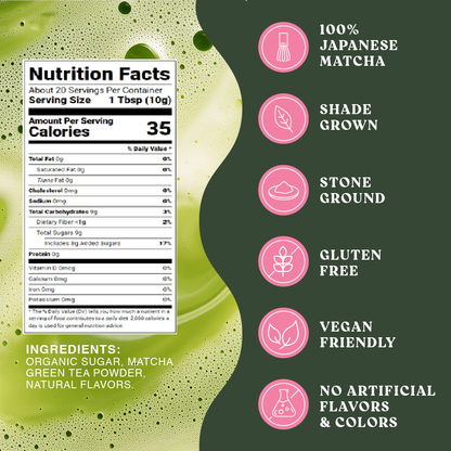 Harmony Matcha Strawberry, Premium Shade-Grown Japanese Matcha, Sweetened with Organic Sugar, 20 Servings