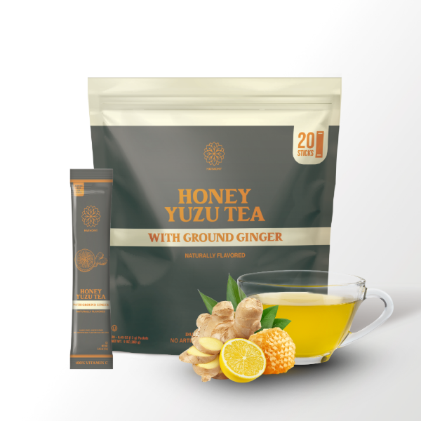Harmony Honey Yuzu Tea With Ground Ginger, Premium Black Tea, Sweetened with Honey and Organic Sugar, 20 Count