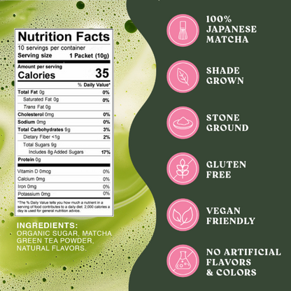 Harmony Matcha Strawberry, Premium Shade-Grown Japanese Matcha, Sweetened with Organic Sugar, 10 Count Per Carton